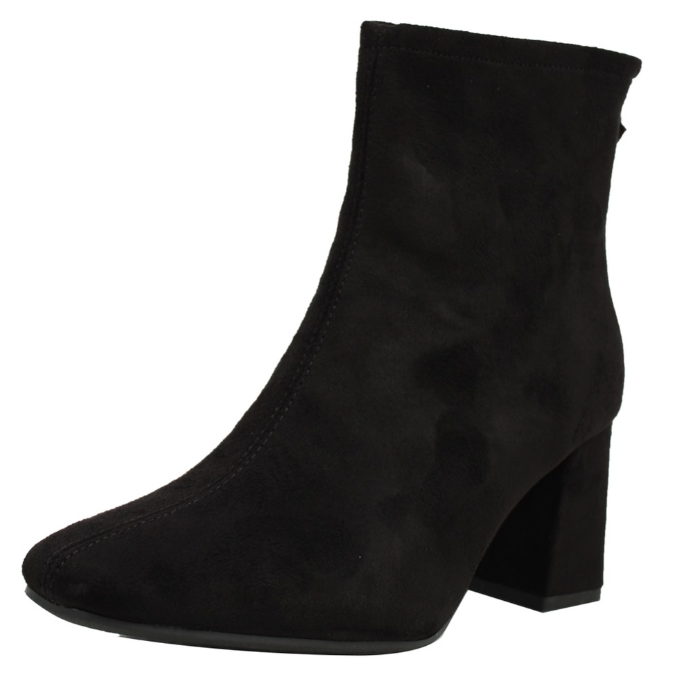 Black Faux Suede Tassel Square Toe Ankle Bootie